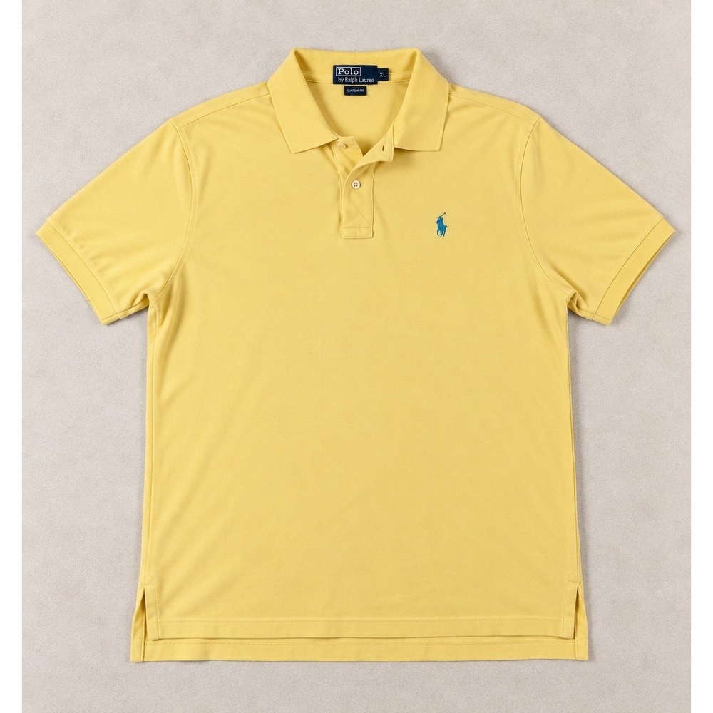 Polo Ralph Lauren Mens XL Custom Fit Yellow Short Sleeve Pique Polo Shirt